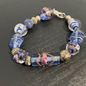 925 Sterling Silver Hand Blown Glass Bead Bracelet